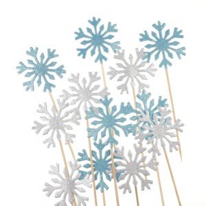 20 Pcs Frozen Snowflake Cupcake Toppers, Decorative Toothpicks for Birthday Wedding Party Cakes