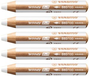 STABILO woody 3-in-1 - Multi-Talented Pencil - Pack of 5 - White