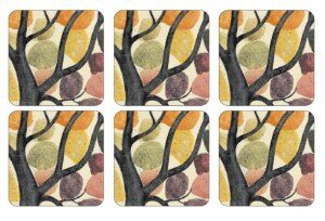 Pimpernel Set of 6 Coasters - Cork-Backed Dancing Branches Drink Coasters, Heat Resistant and Stain Protected, Suitable for Tea, Coffee, and Everyday Use, 10.5 x 10.5cm
