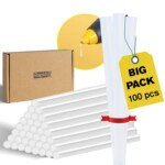 Front view of RAPID Universal 100 Pack of 7mm Glue Sticks, showcasing transparent hot melt sticks by Rapid