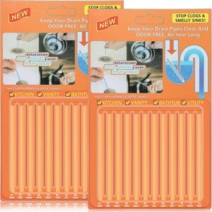 Drain Cleaner Sticks Pack of 24 Easy Flow Drain Sticks Unblocker Sink Deodorizer Sticks Keeps Drains Pipes Clear for Bathroom Kitchen (Orange)