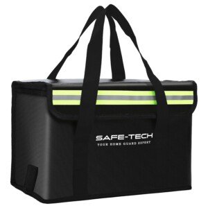 SAFE-TECH Laboratory Tested Lithium Battery Bag, 14″x7.8”x 9.5″ Multi Layer Fireproof Battery Storage Case, NHS Approved Lipo Safe Bag, Explosion Proof Bag for Drone Battery Case Tested to SGS 800°C