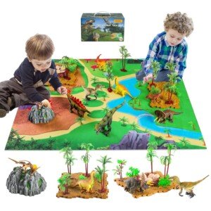 Dinosaur Toys for Boys Age 3-6, Dinosaur Figures with Play Mat, Christmas Xmas Gifts, Present/Gifts for Kids, Tyrannosaurus Rex/Triceratops/Stegosaurus/Velociraptor