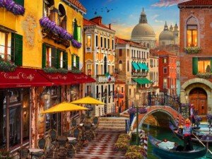 Vermont Christmas Company Venice Cafe Jigsaw Puzzle 550 Piece - Venice Canals Puzzle for Adults - Large, Interlocking Pieces