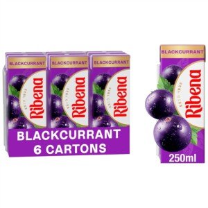 Ribena Blackcurrant Juice Drink Cartons - Multipack 6x250ml; Real Fruit; Rich In Vitamin C; No Artificial Colours or flavours ; Perfect For On The Go