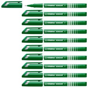 STABILO SENSOR fine - Fineliner with Cushioned F-Tip - Pack of 10 - Green