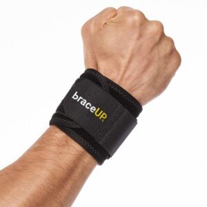 BraceUP Wrist Compression Strap and Wrist Wrap Wrist Band, Brace for Tendonitis, Tennis, Gym, Workout, One Size Adjustable (Black)