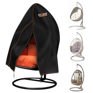 Enzeno Patio Hanging Egg Chair Cover, Outdoor Single seat Cocoon Swing Egg Chair Covers Waterproof with Zipper, 300D Heavy Duty Veranda Garden large Cover for egg chair on stand 190 * 115cm, Black