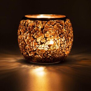 Larcenciel Mosaic Glass Candle Holder/Tea Light Holder/Vase/Pen Holder, Romantic Handmade Shattered Glass Tea Light Candle Shade/Potted Plants Bowl for Home Decoration Wedding Party (Amber)