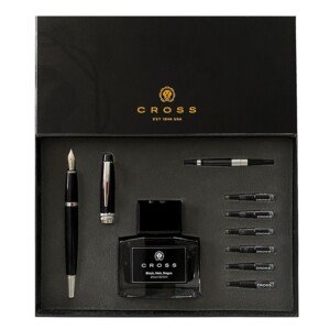 CROSS Bailey Black Lacquer Fountain Pen Gift Set incl. CROSS Black Bottled Ink, Converter and Premium Gift Box