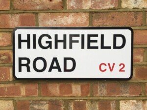COVENTRY CITY HIGHFIELD ROAD STREET SIGN METAL STREET SIGN 8X12 INCHES