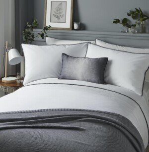 Serene - Pom Pom - Easy Care Duvet Cover Set | King Size | White Bedding with Grey Pom Poms
