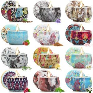 Scented Candles Gifts Set for Women, 12 Pack Aromatherapy Candle 240 Hours Burning Time, Natural Soy Wax Long Lasting Portable Travel Tin Set for Birthday, Festivals, Wedding