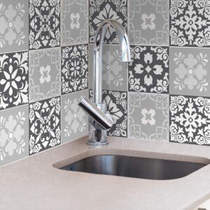 WALPLUS 15cm(6") 48 pcs Tile Stickers Classic Grey Mosaic Tiles Peel and Stick Backsplash Self-Adhesive Decals Vinyl Home Decors DIY Splashback for Kitchen Bathroom Tile Paint Stick on Tiles Transfer