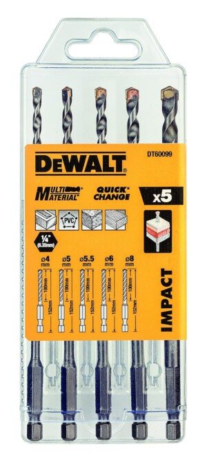 Dewalt multi-purpose drill bit, set of 5 pieces DT60099-QZ shock-proof, pack of 1, silver