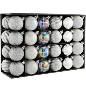 WeRChristmas Shatterproof Luxury Christmas Tree Baubles, 48-Piece - Silver/White/Pearl