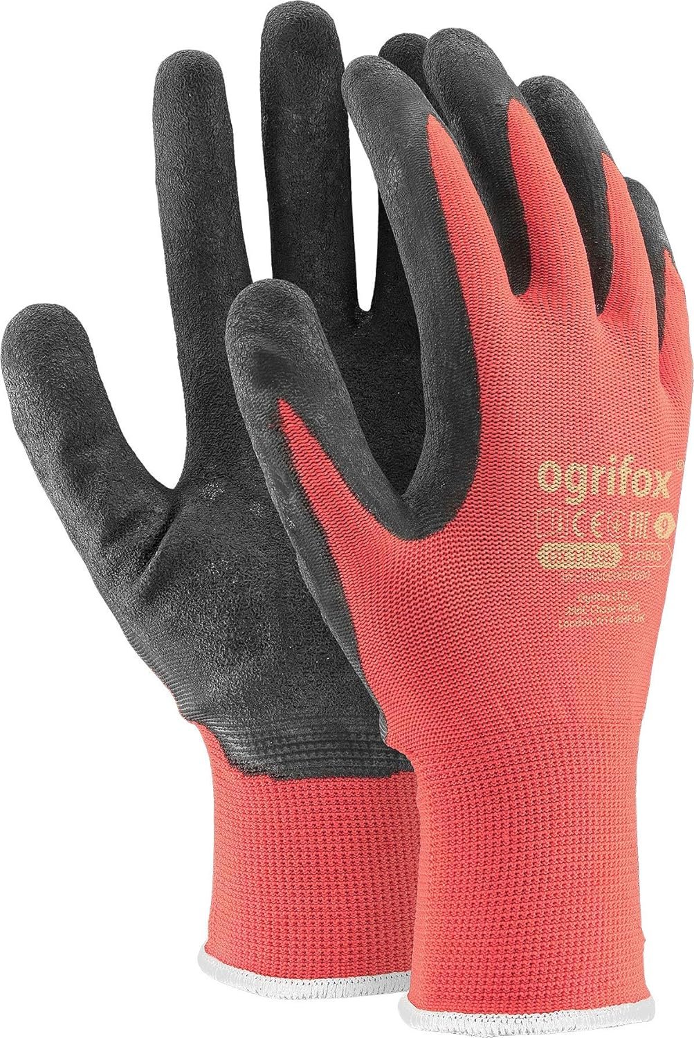 Ogrifox OX-Lateks_Cb10 Protective Gloves, Ox.11.558 Lateks, Red-Black-Yellow, 10 Size, Pack of 12