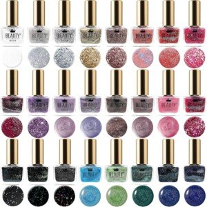 24 x Glitter Nail Polish Set 24 Distinctive Shades 6.5 ML Contrasting Gold Caps