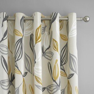 Fusion - Ensley - 100% Cotton Pair of Eyelet Curtains - Ochre - 66" Width x 72" Drop (168 x 183cm)