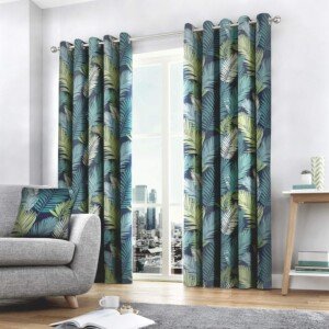 Fusion - Tropical - 100% Cotton Pair of Eyelet Curtains - 66" Width x 90" Drop (168 x 229cm) in Multicolour