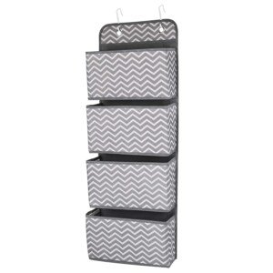 Over Door Hanging Storage Organizer 4 Pocket Wall Mount Closet Wardrobe Fabric Nursery Storage Bag for Toys Magazine Sunglasses Hat Grey