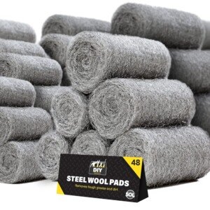 SOL 48pk Steel Wool Pads Fine Wire Wool Mice Scourers for Polishing Buffing Rust Removal Paint Preparation Cleaning Wood Metal Furniture Restoration DIY Projects Home Workshop Crafts