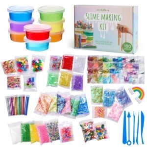 THE TWIDDLERS 100 Piece DIY Slime Making Kit for Children with Glitter Powder, Crystal Beads for Kids Toys, Arts and Crafts Gift Set for Birthday Party, Game Activity