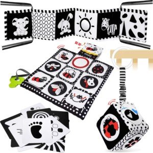 Black and White Sensory Toys, Baby 0-6 Months Montessori for Babies 6-12 Soft Book 6 Plus Tummy Time Gifts, 059-A