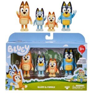 Bluey 13009 and Family: , Bingo, Bandit and Chilli 4 Figure pack Articulated Character Action Figures 2.5 inches Official Collectable Toy, Multicoloured