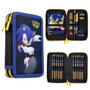 Sonic The Hedgehog Pencil Case with Stationery Included School Supplies Filled Pencil Case Colouring Pencils Boys Gifts